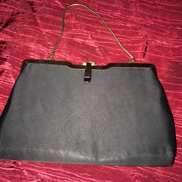 Vintage Black Satin Clutch - Picture 1 of 7